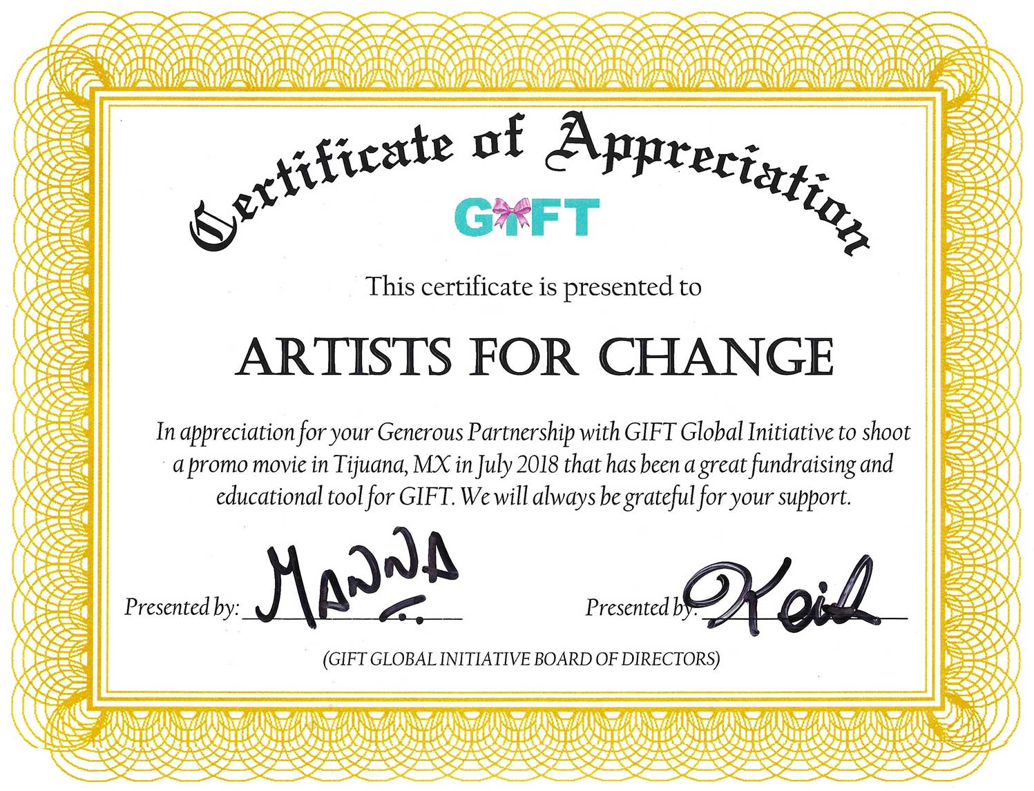 Certificate of Appreciation