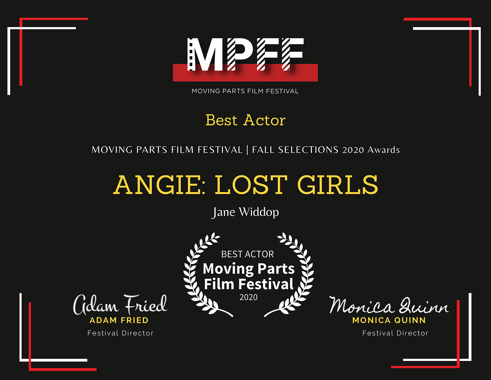 Best Actor Jane Widdop MPFF